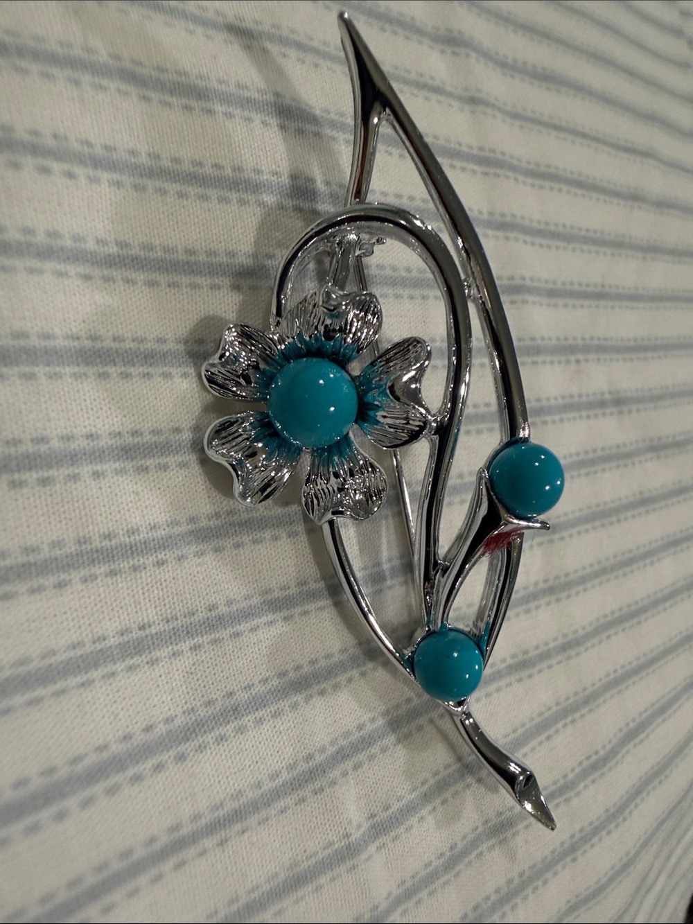 Sarah Coventry Silver-Tone Brooch with Turquoise Cabochons